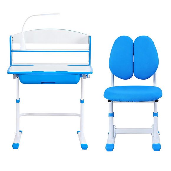 Keezi Kids Adjustable Study Desk Chair Set with LED Lamp - Blue