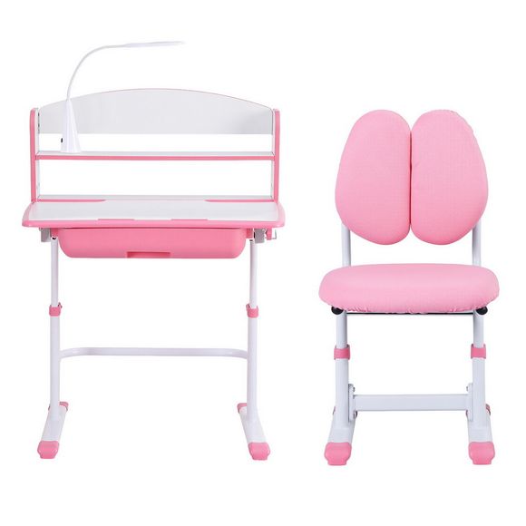 Keezi Kids Adjustable Study Desk Chair Set with LED Lamp - Pink