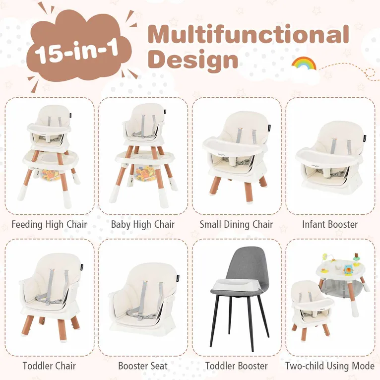 Baby Joy 15 in 1 Convertible Highchair Set - White