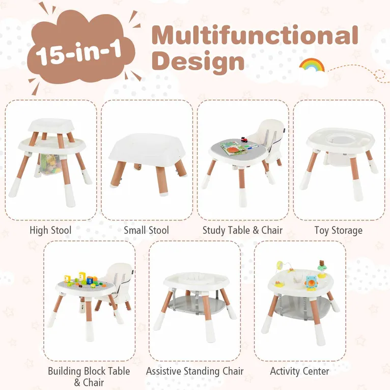 Baby Joy 15 in 1 Convertible Highchair Set - White