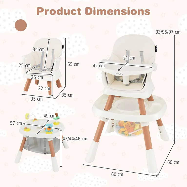 Baby Joy 15 in 1 Convertible Highchair Set - White