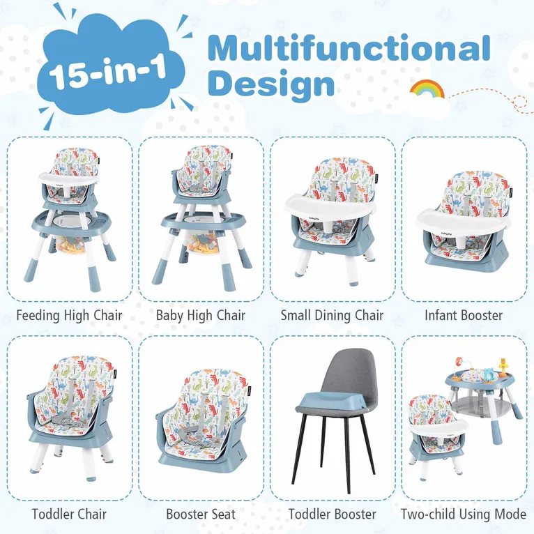 Baby Joy 15 in 1 Convertible Highchair Set - Blue