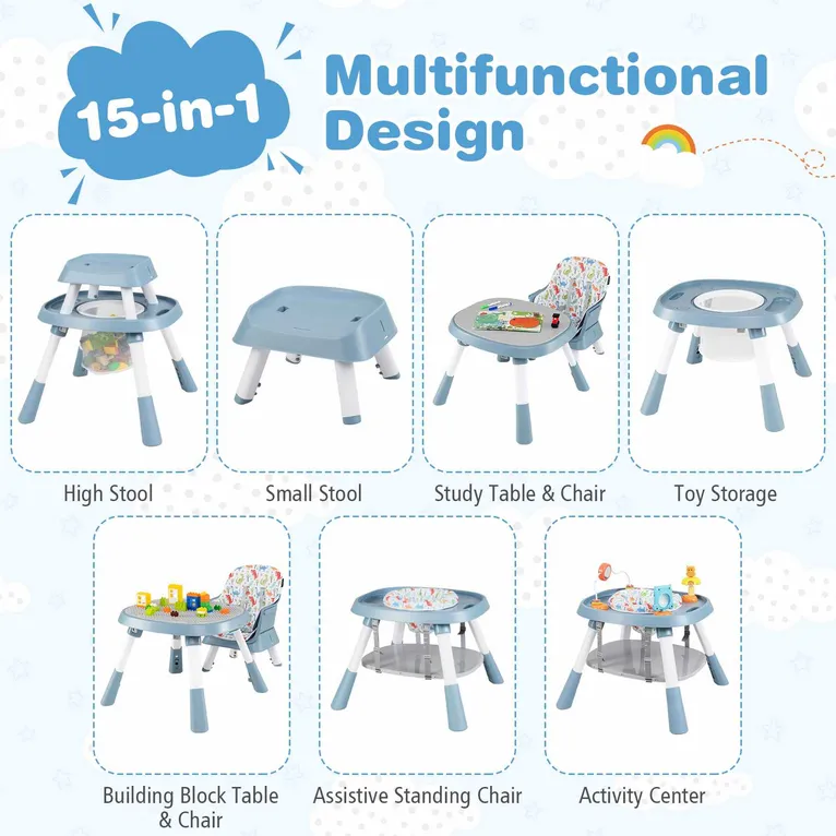 Baby Joy 15 in 1 Convertible Highchair Set - Blue