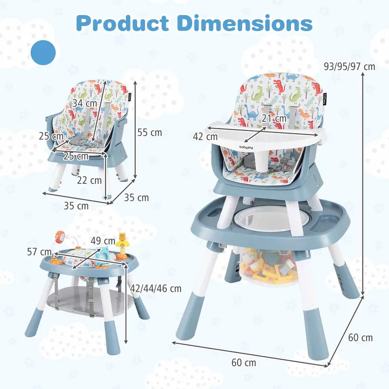Baby Joy 15 in 1 Convertible Highchair Set - Blue