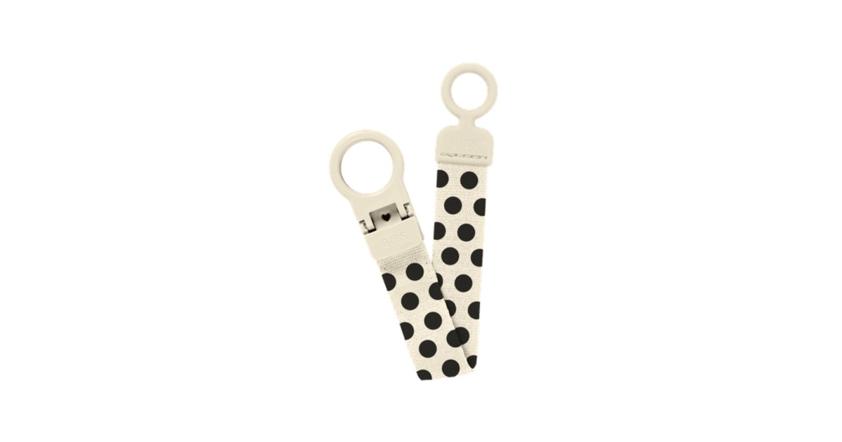 New Pacifier Loops Bibs Pacifier Clip Loop, Polka - Ivory/Black | Baby Bunting AU