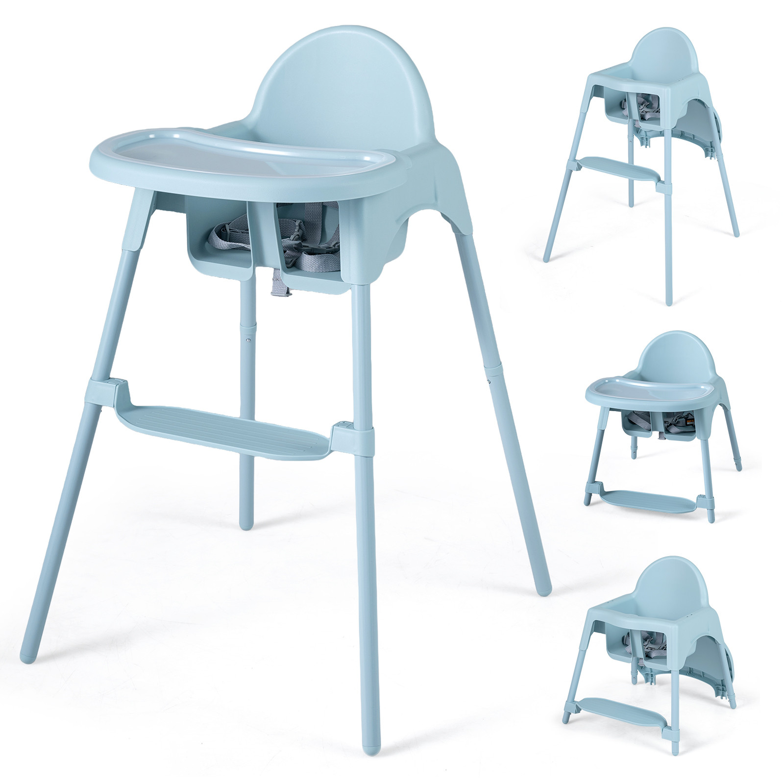 Baby Joy 4-in-1 Convertible Highchair with Footrest & Tray, Blue