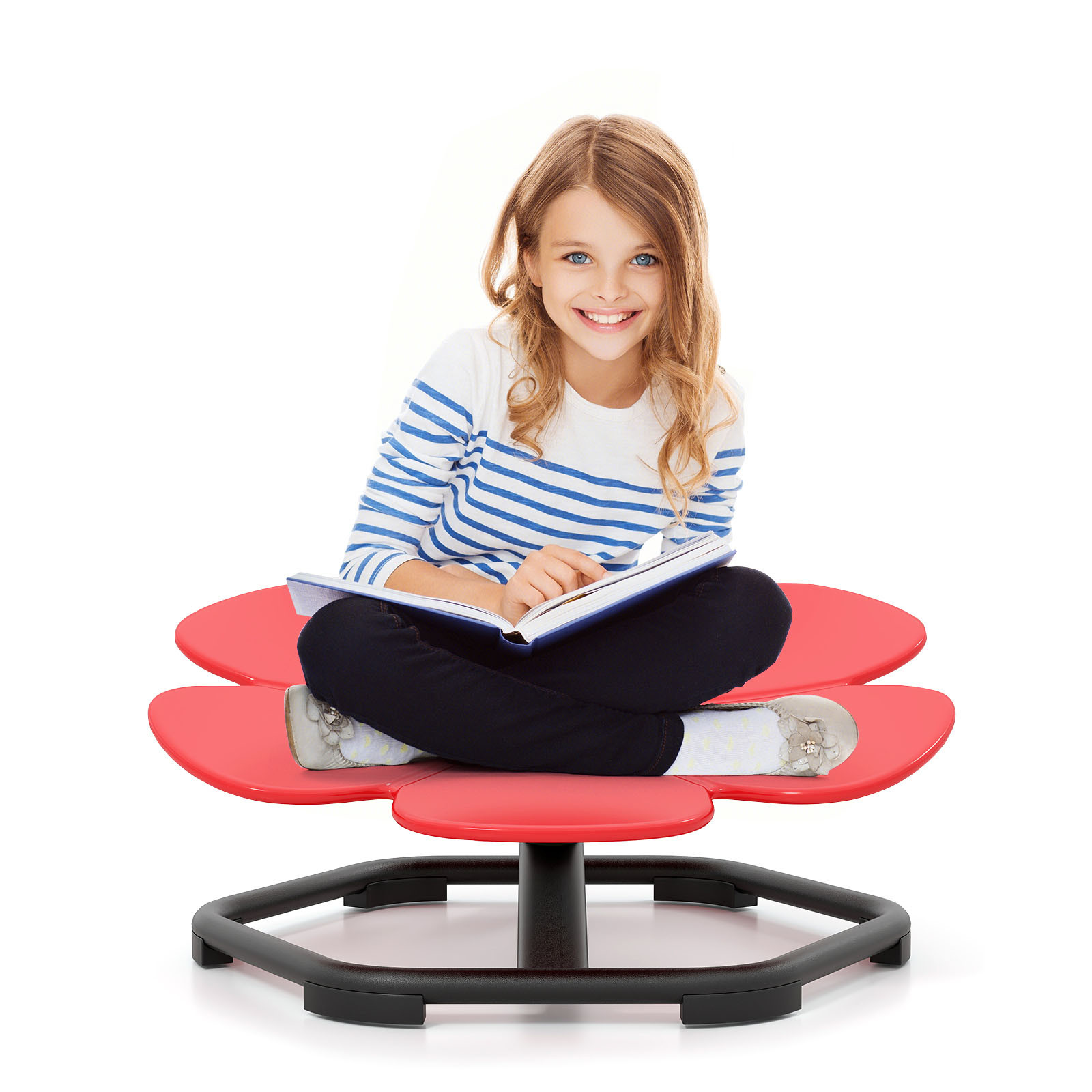 Baby Joy Kids Sensory 360° Swivel Chair Petal with Metal Base, Red