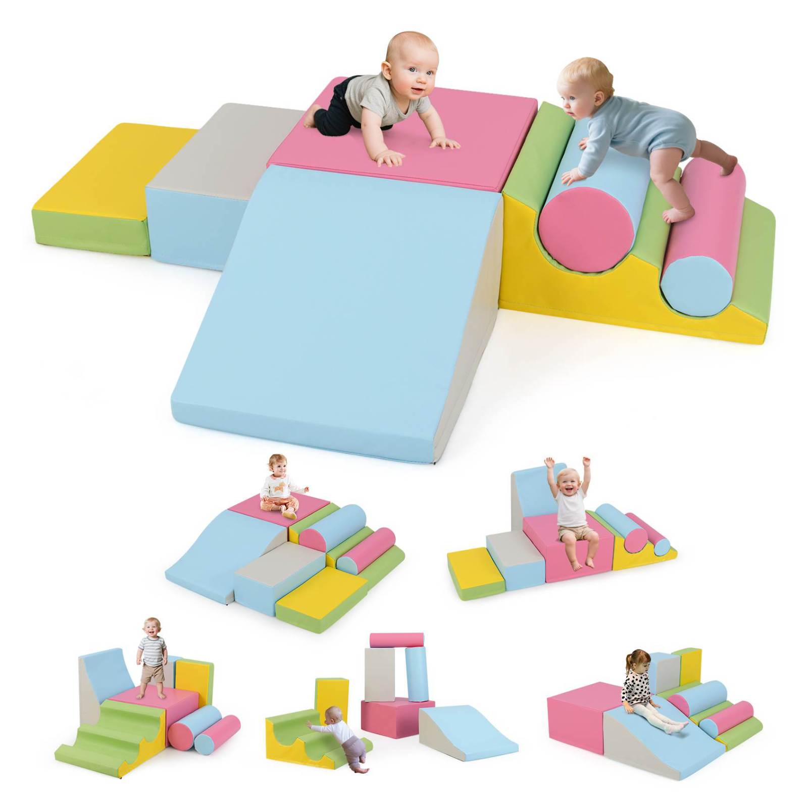 Baby Joy 7pcs Foam Building Blocks Playset, Pink