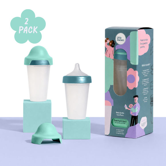 Little Stackers Baby Bottle 2 Pack 240ml Medium Flow Teat Teal/Aqua