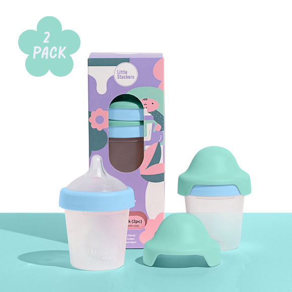 Little Stackers Baby Bottle 2 Pack 180ml Medium Flow Teat Blue/Aqua