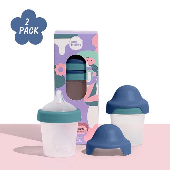 Little Stackers Baby Bottle 2 Pack 180ml Slow Flow Teat Teal/Navy