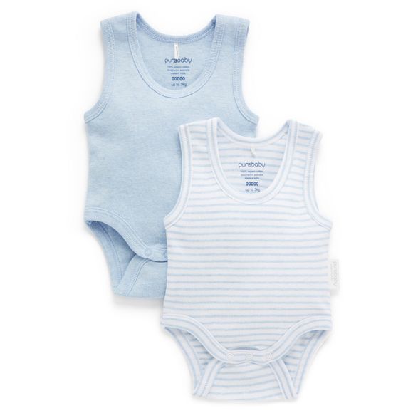 Purebaby Rib 2 pack Bodysuit - Pale Blue