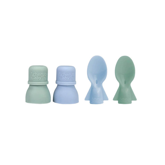 Cherub Baby Food Pouch Spoons & Spouts 2PK Bundle - Cerulean & Sage