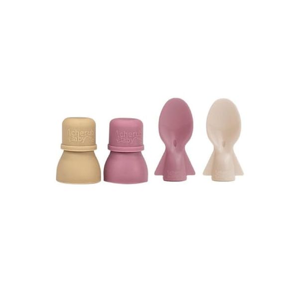 Cherub Baby Food Pouch Spoons & Spouts 2PK Bundle - Dusty Rose & Sand