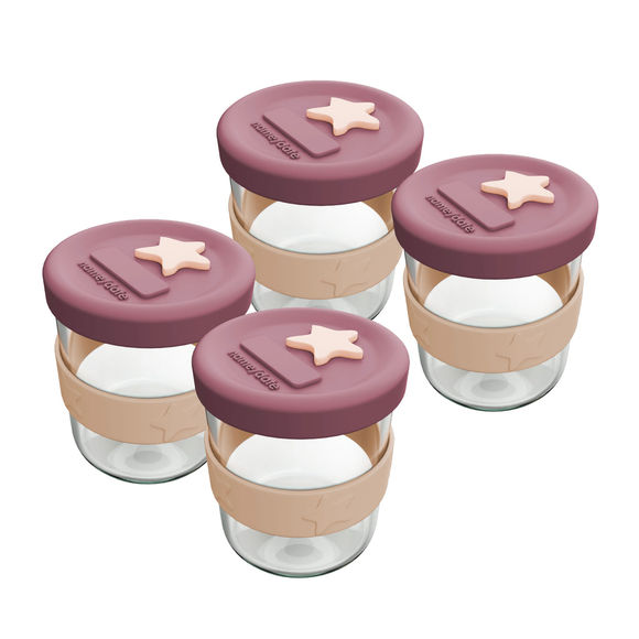Cherub Baby Silicone & Glass Baby Food Storage Containers 4PK 180ml - Dusty Rose & Sand