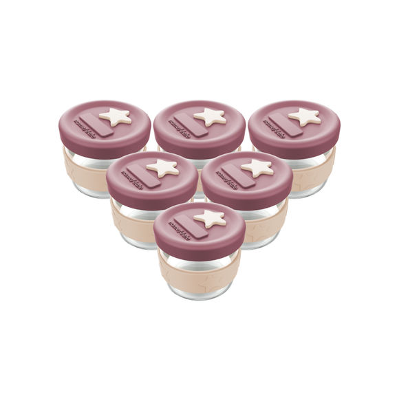 Cherub Baby Silicone & Glass Baby Food Storage Containers 6PK 120ml - Dusty Rose & Sand