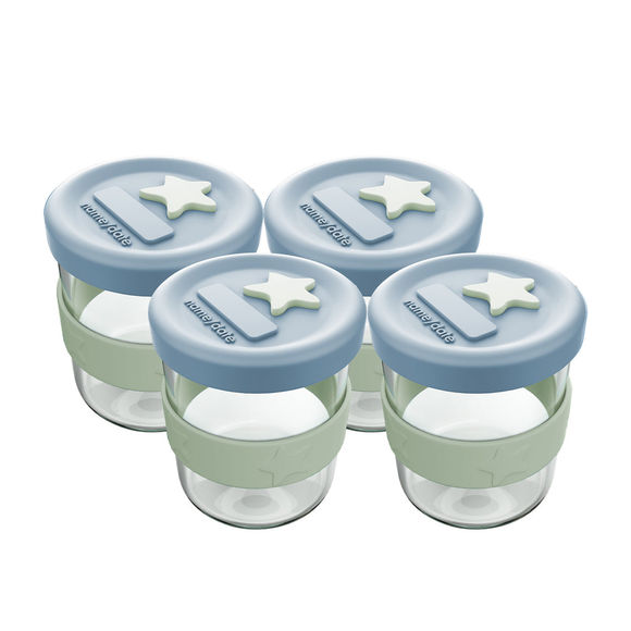 Cherub Baby Silicone & Glass Baby Food Storage Containers 4PK 180ml - Cerulean & Sage