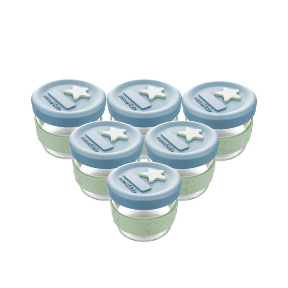 Cherub Baby Silicone & Glass Baby Food Storage Containers 6PK 120ml - Cerulean & Sage