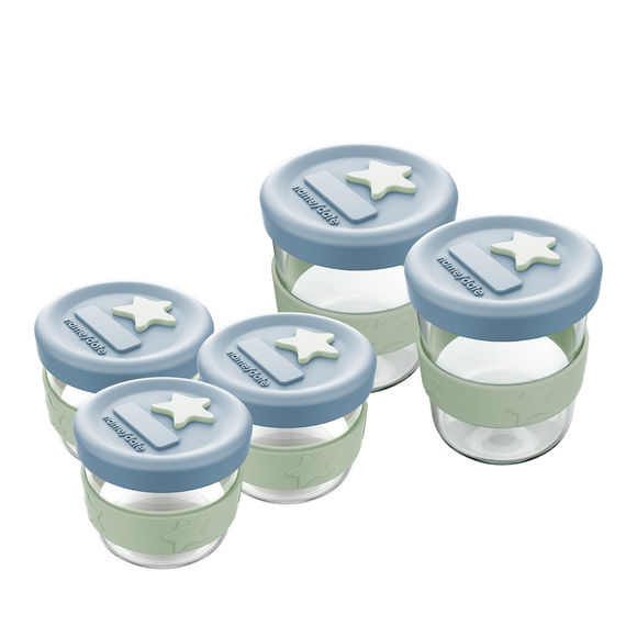 Cherub Baby Silicone & Glass Baby Food Storage Containers 5PK 180ml & 120ml - Cerulean & Sage