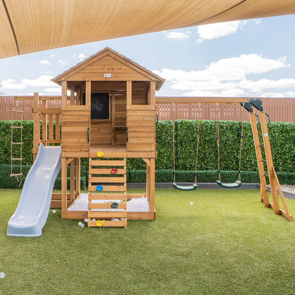 Lifespan Kids Kingston Cubby House with 2.2m Slide (Pastel Blue)