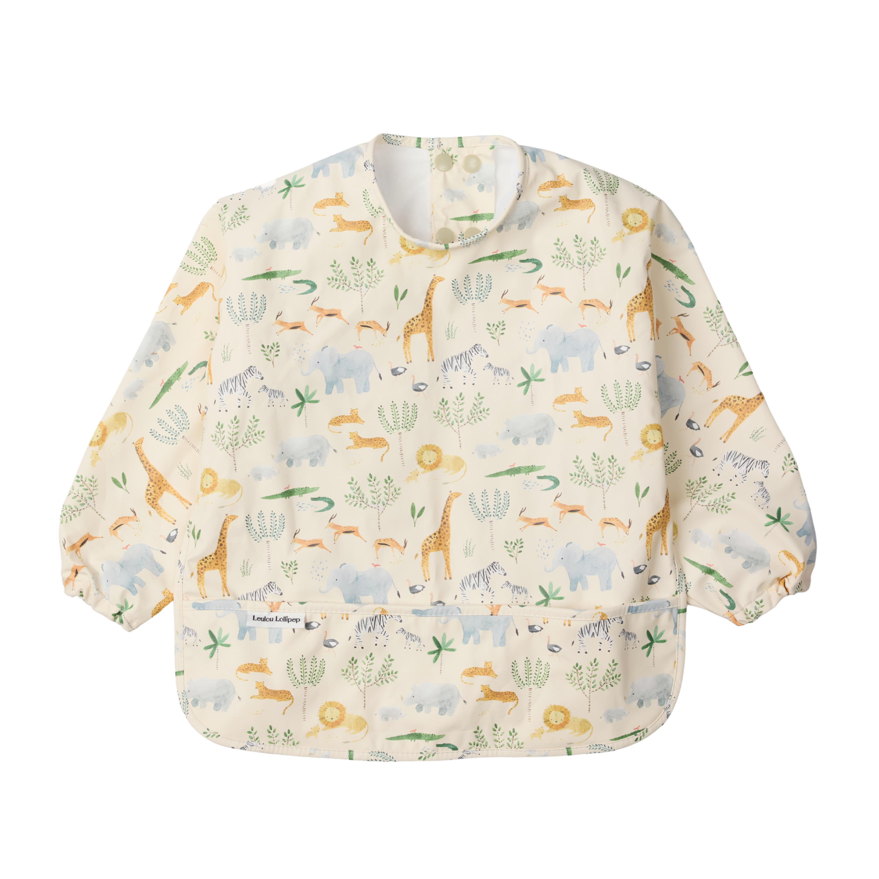 LouLou Lollipop Long Sleeve Bib, Safari Jungle