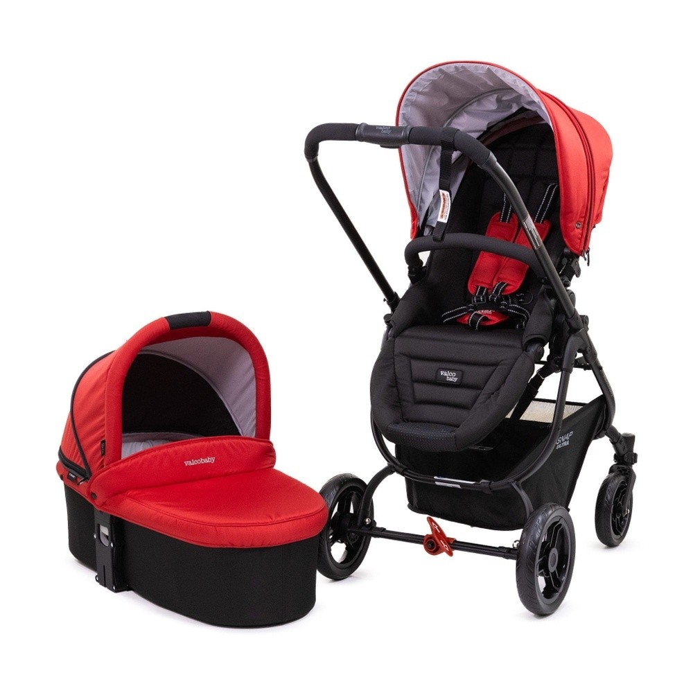 Valcobaby Snap Ultra P Pram Stroller & Lie-Flat Bassinet Bundle, Red