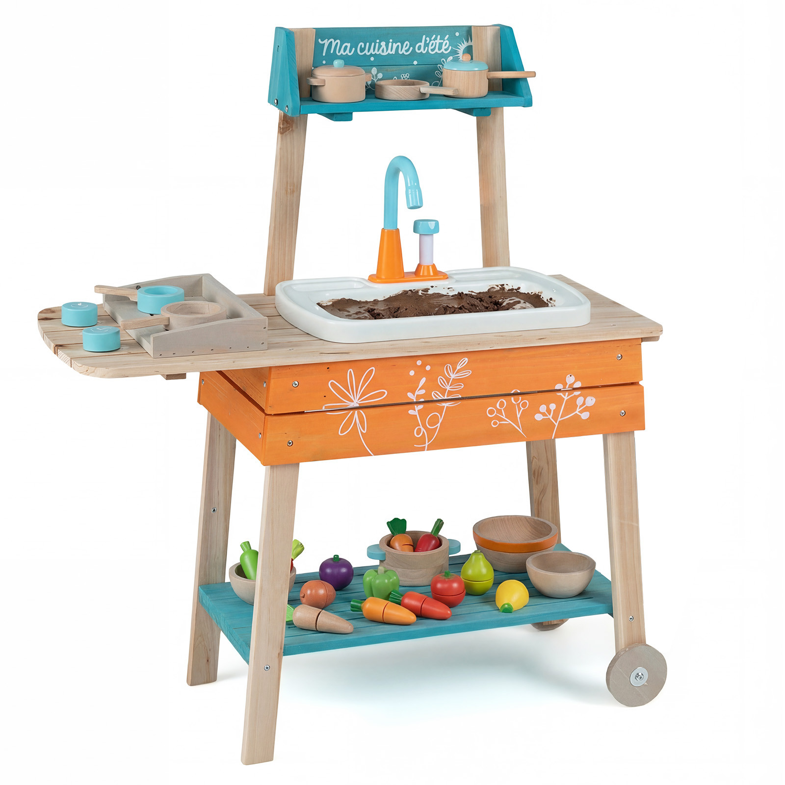 Baby Joy Wooden Kitchen Playset with Sink, Grill and Rack