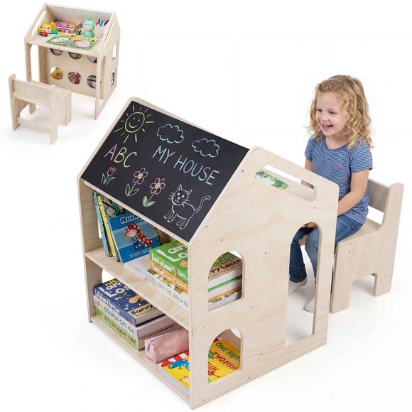 Baby Joy 3in1 Table & Chair Set with Bookshelves & Chalkboard