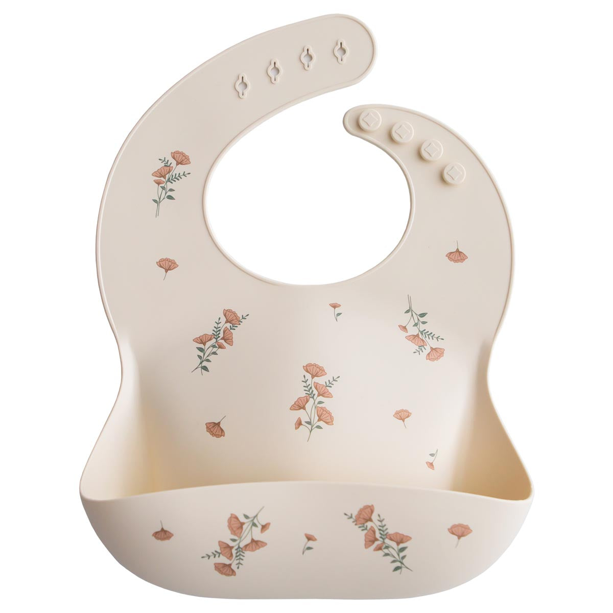 Mushie Silicone Bib, Pink Flowers