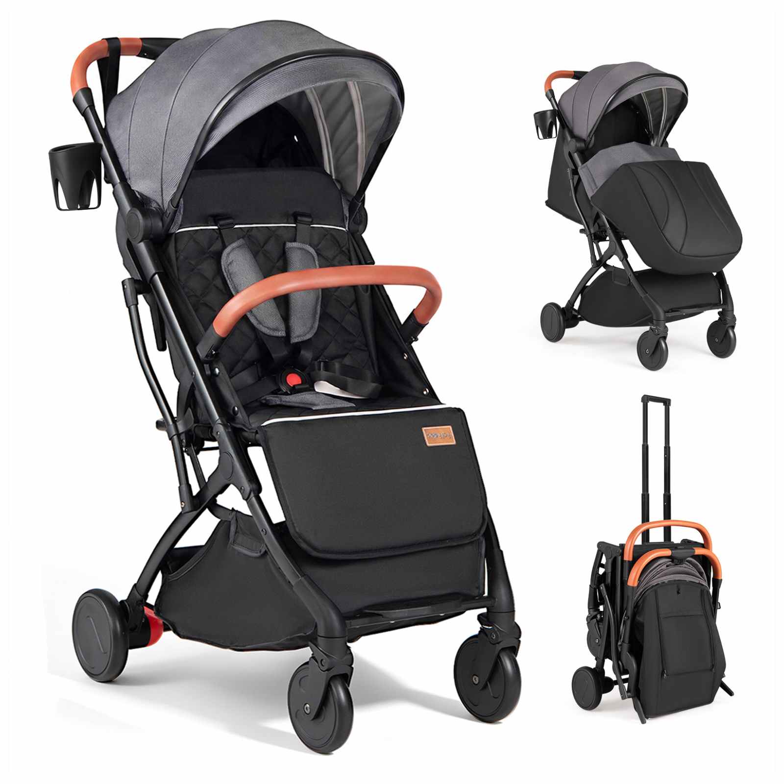 Baby Joy Adjustable Stroller with Extendable Canopy, Grey