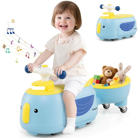 Baby Joy Penguin Ride on Car with Light, Music and Under-Seat Storage - Blue