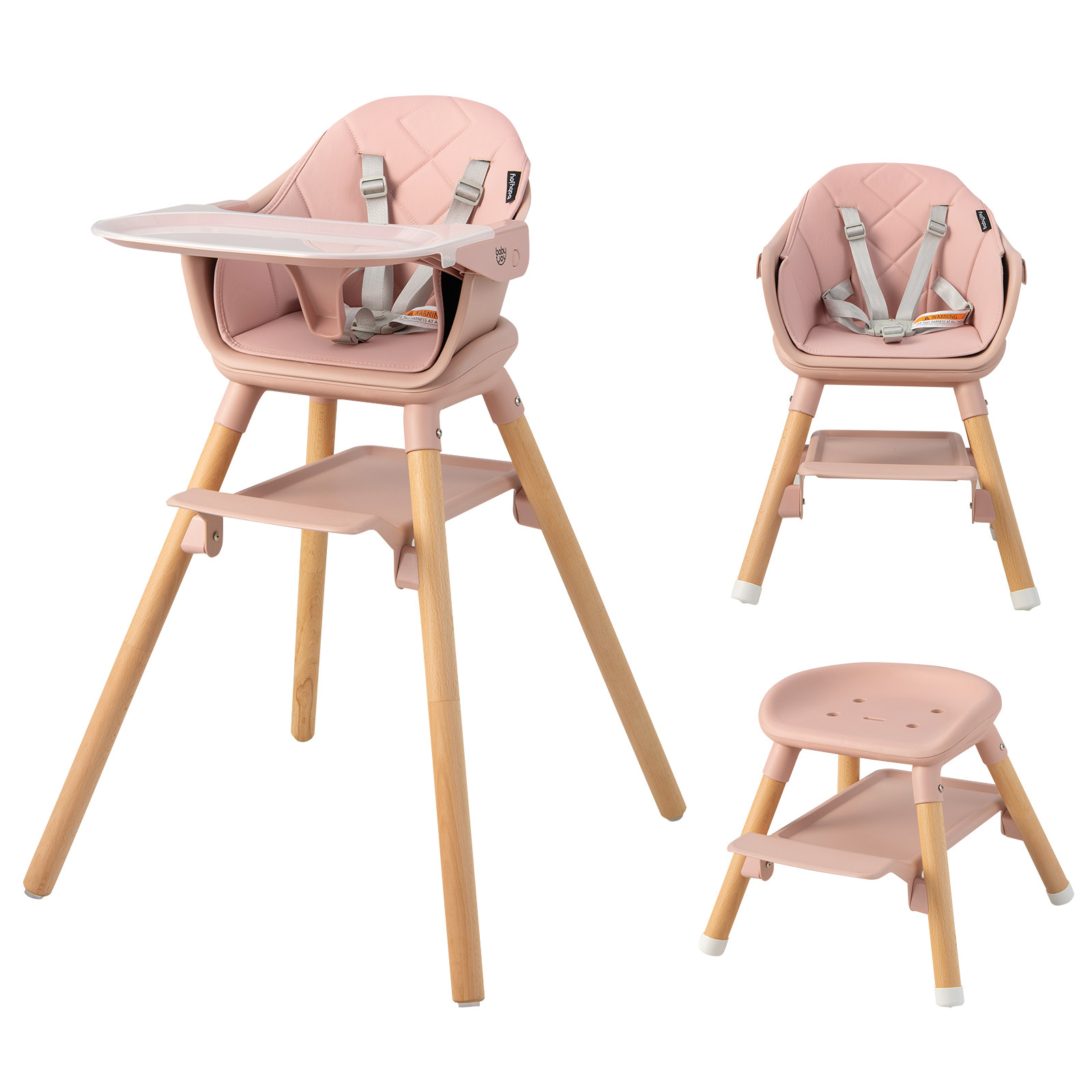Baby Joy 6-in-1 Baby Highchair with Tray, Pink