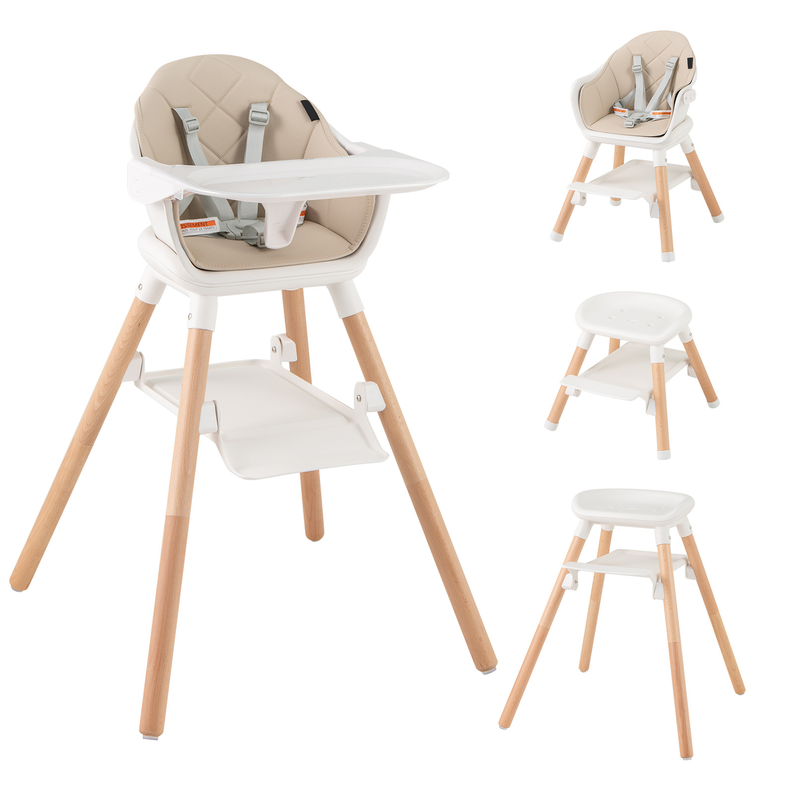 Baby Joy 6-in-1 Baby Highchair with Tray, Beige