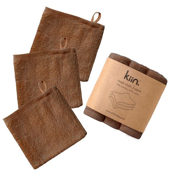 Kiin Wash Cloths 3 Pack - Chocolate