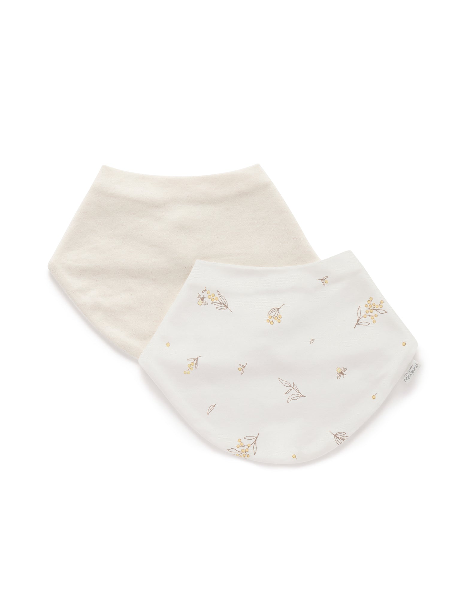 Purebaby 2 Pack Essential Dribble Bib, Beige Wattle Bee Pack