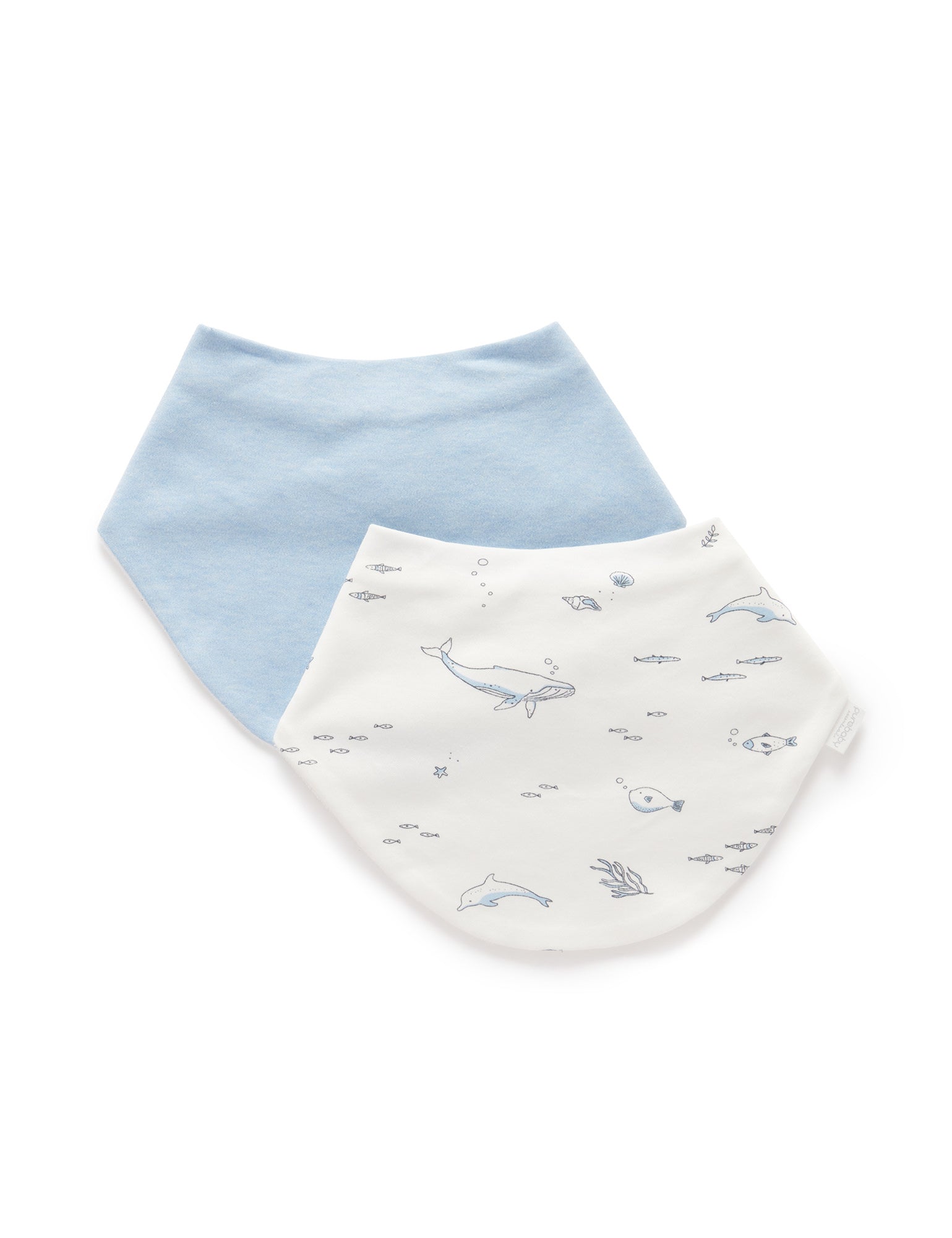 Purebaby 2 Pack Essential Dribble Bib, Beige Nautical Pack
