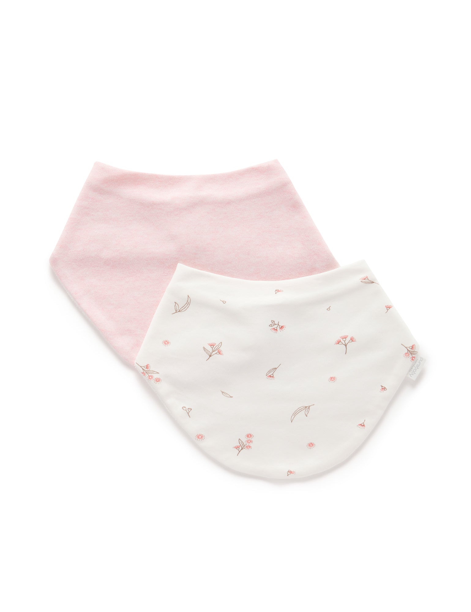 Purebaby 2 Pack Essential Dribble Bib, Beige Blossom Pack