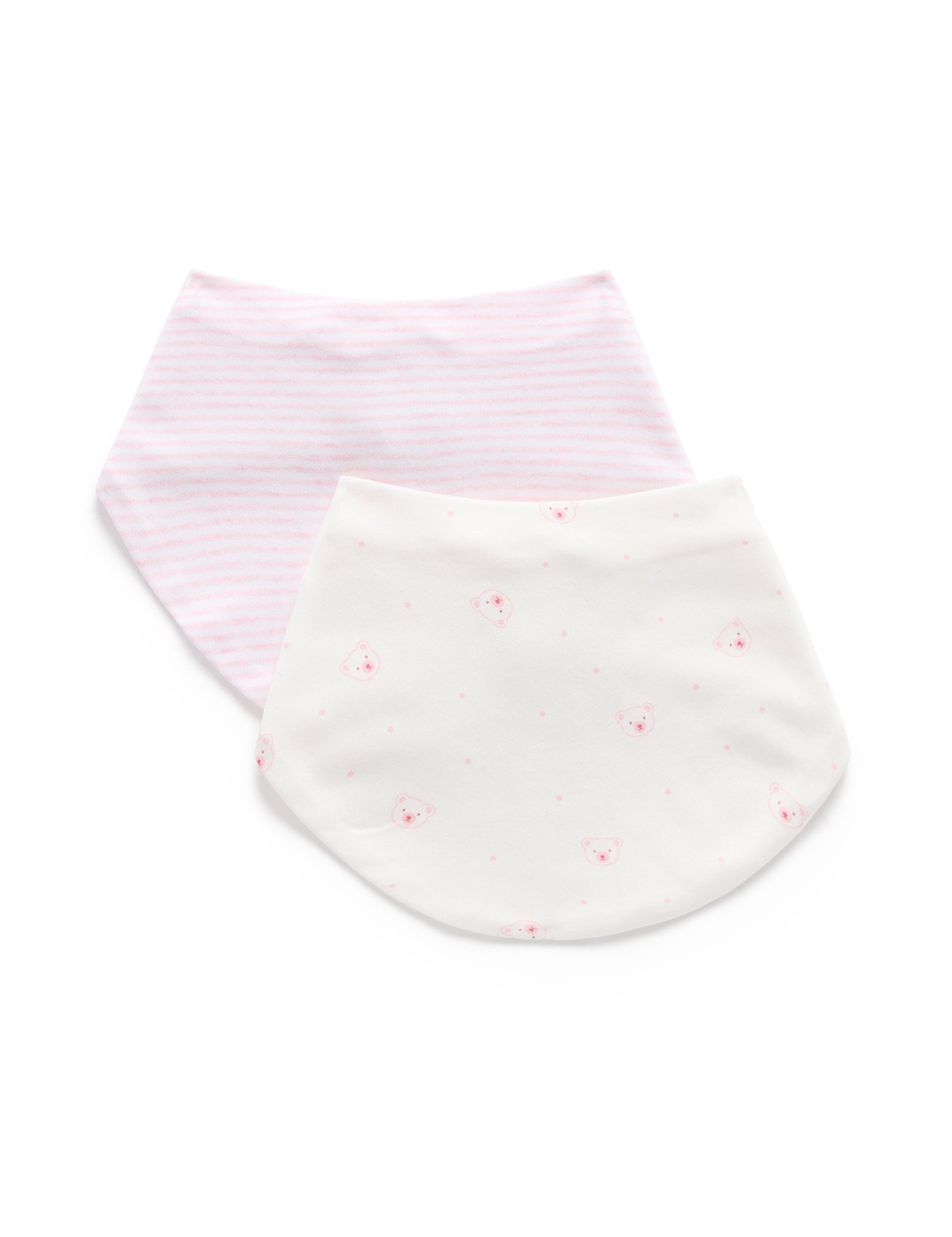 Purebaby 2 Pack Essential Dribble Bib, Pale Pink Bear Pack