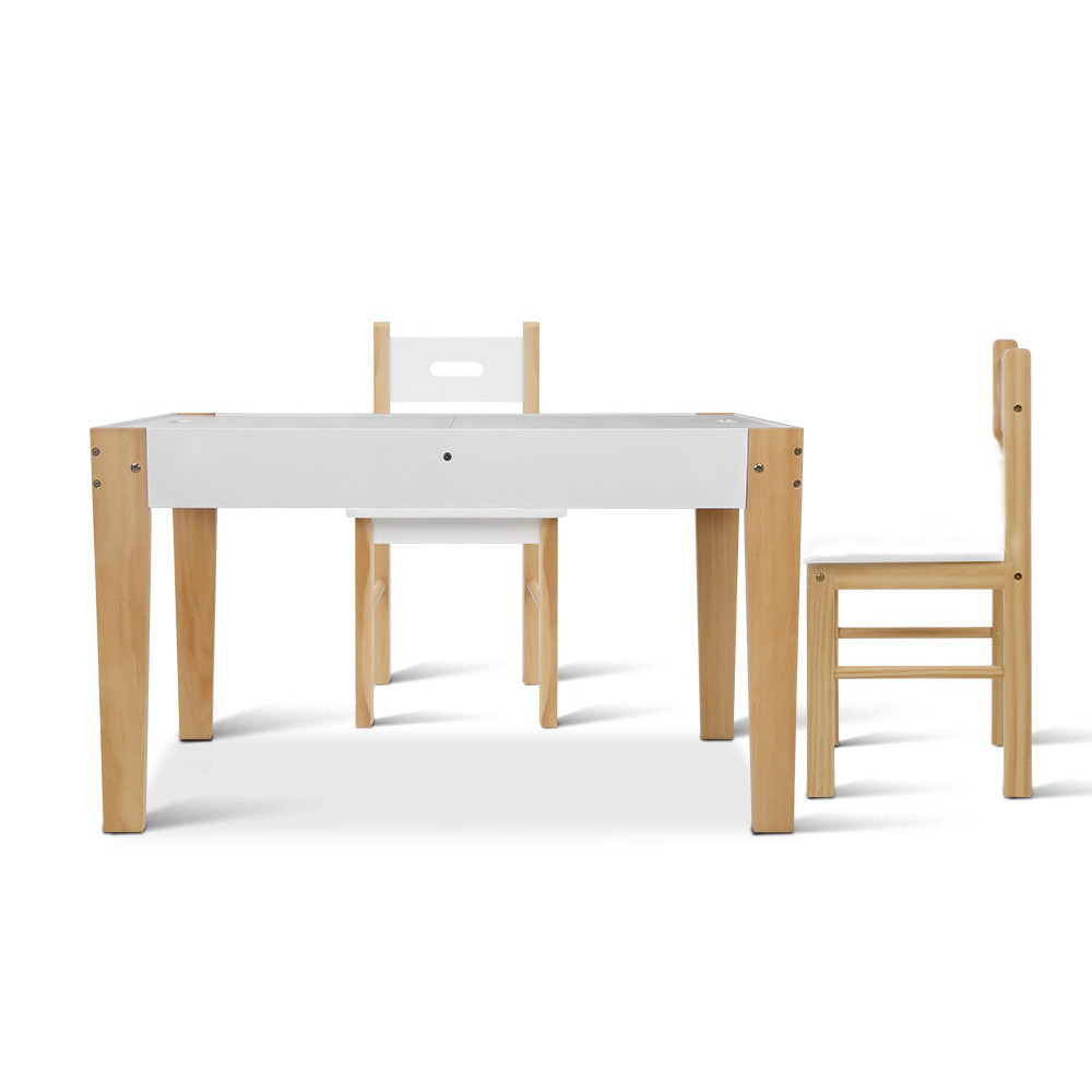 Keezi 3PCS Table and Chairs Set, White and Natural