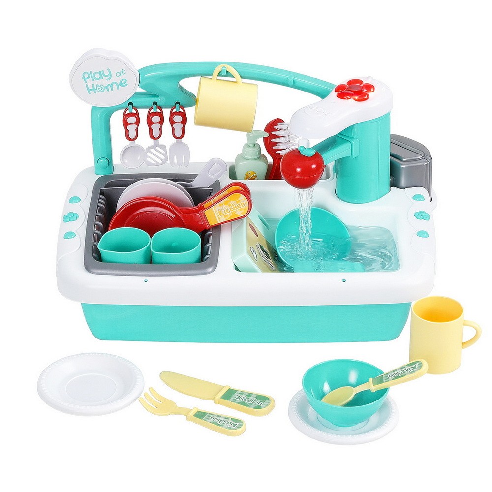 Keezi Kitchen and Sink Dishwasher Playset, Green