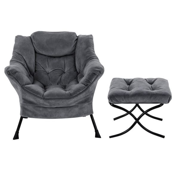 Artiss Accent Chair with Ottoman - Grey