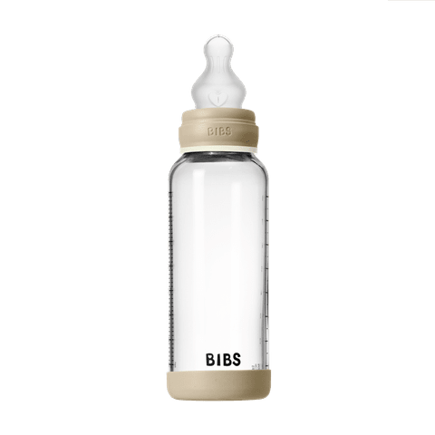 Bibs Glow Silicone Glass Bottle Complete Set, Beige, 240ml