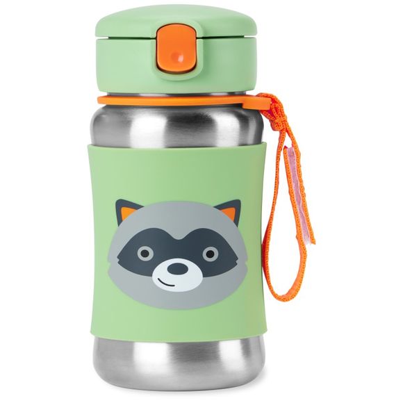 Skip Hop Zoo Stainless Steel Straw Bottle - Raccoon