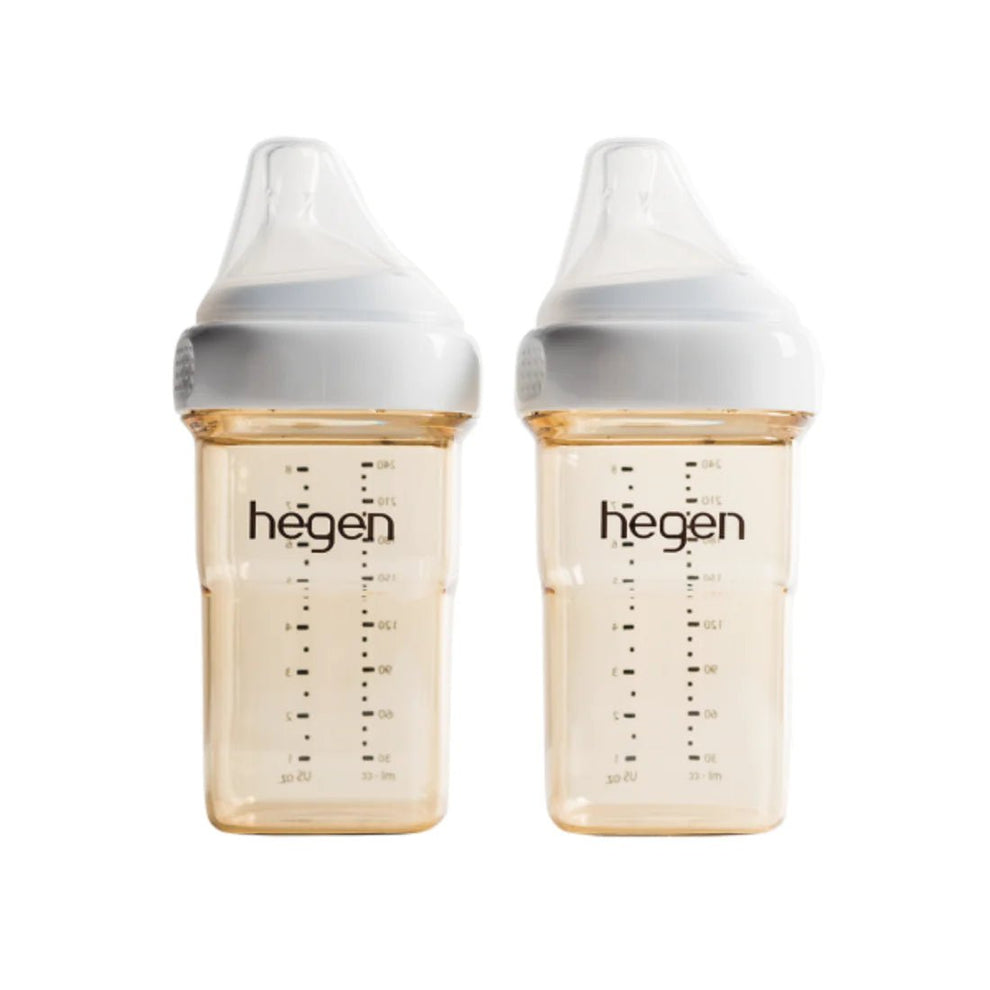 Hegen PCTO 240ml Feeding Bottle PPSU, 2-Pack with 2 x Medium Flow Teat, White