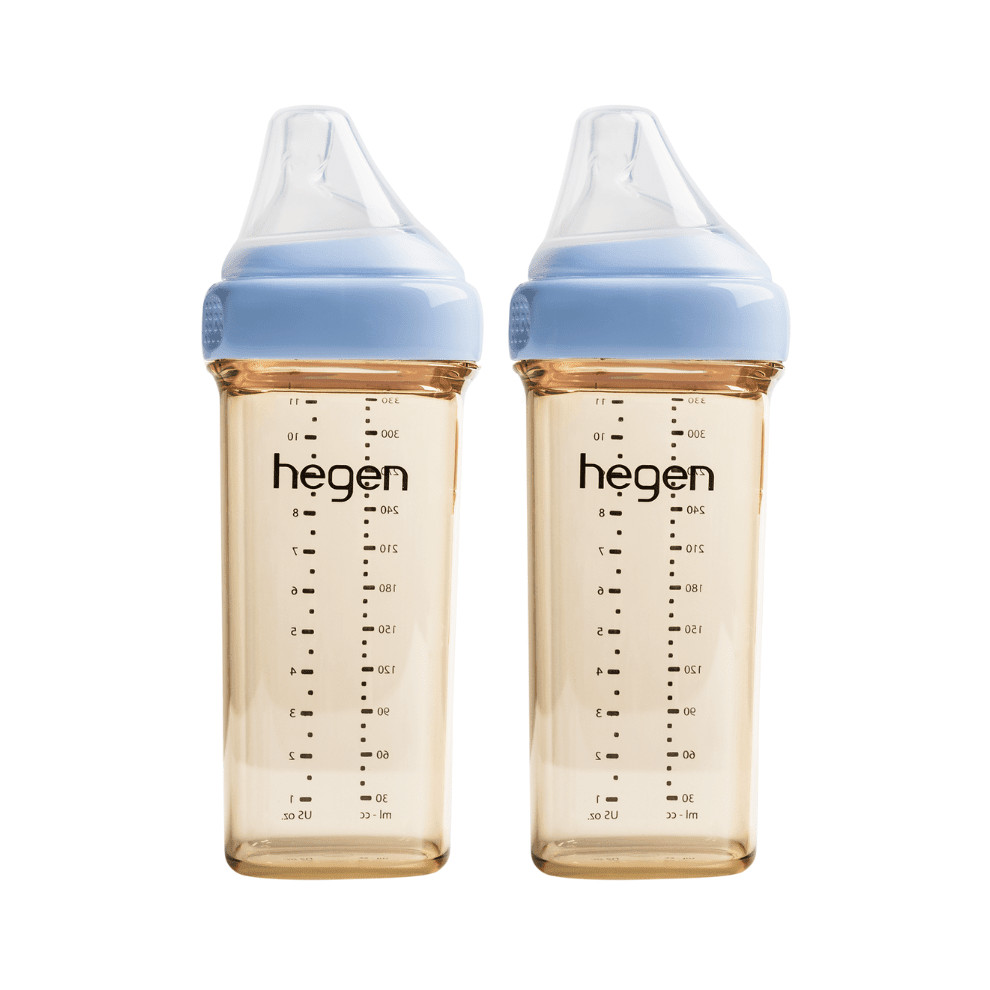 Hegen PCTO 330ml Feeding Bottle PPSU, 2-Pack with 2 x Fast Flow Teat, Blue