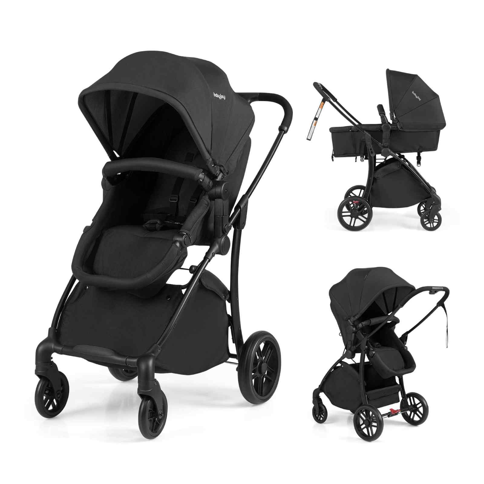 Baby Joy 2-in-1 Convertible Baby Stroller Pushchair with Reversible Seat and Adjustable Canopy, Black