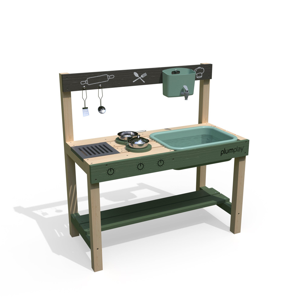 Plum Play Grubby Griddle Mud Pie Kitchen with Working Tap, 82cm