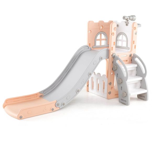 Baby Joy 6-in -1 Kid Slide Set with Basketball Hoop Playset - Pink