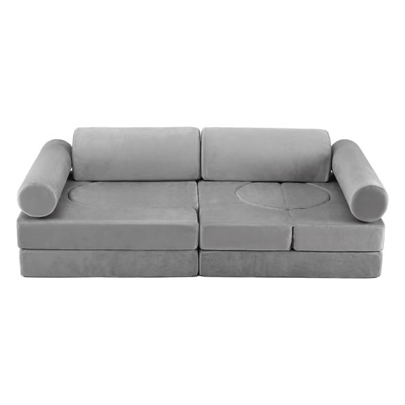 Keezi 12-Piece Modular Kids Play Couch Foam Sofa Set with Removable Washable Cover - Grey