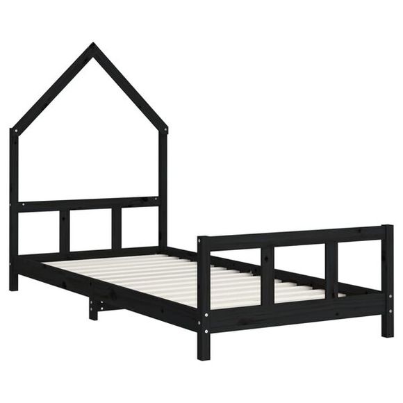 Vida XL Solid Wood Pine Kids Bed Frame - Black, 90x190cm